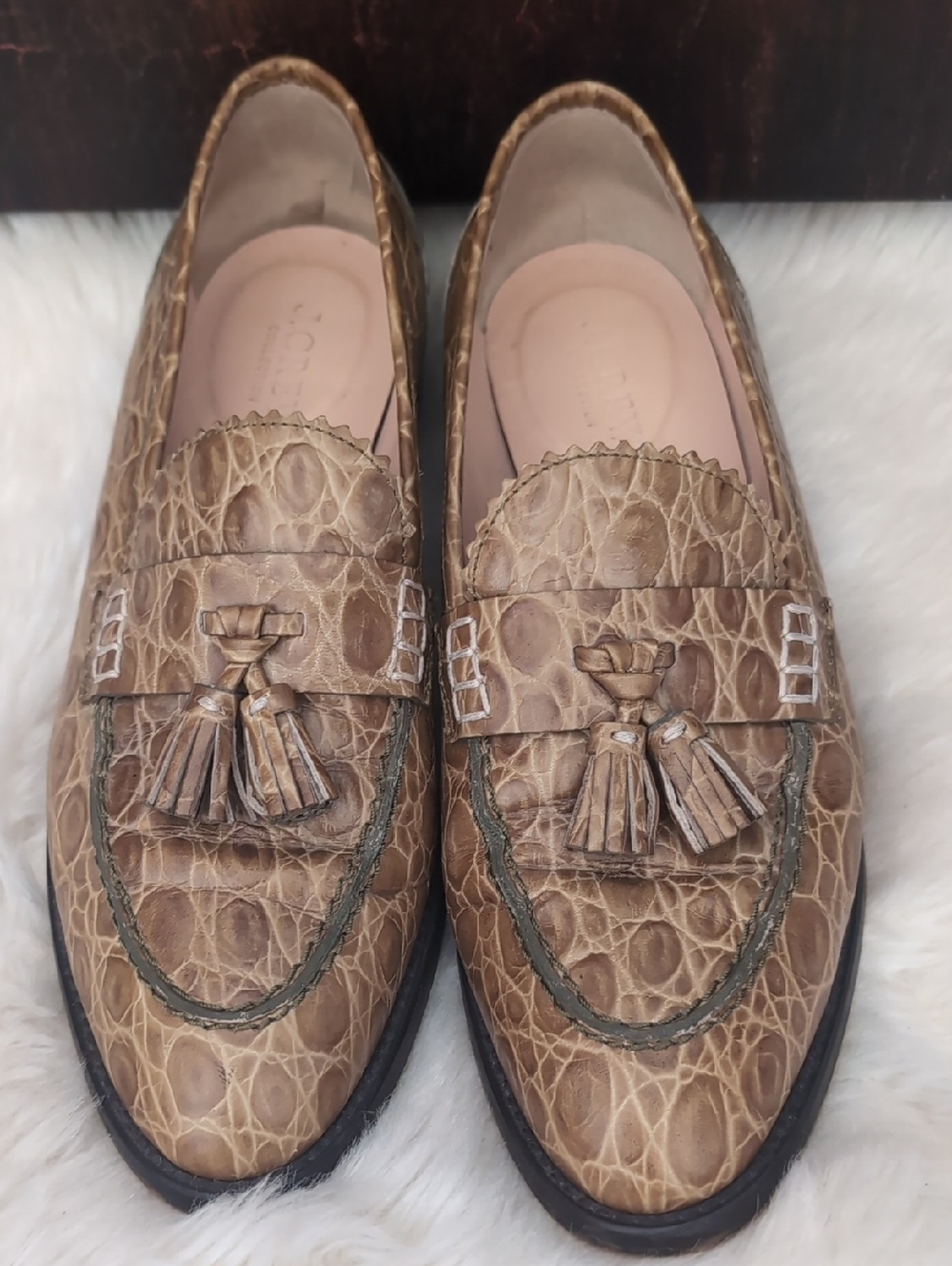 J. Crew Croc-Embossed Leather Tassel Loafers - 7